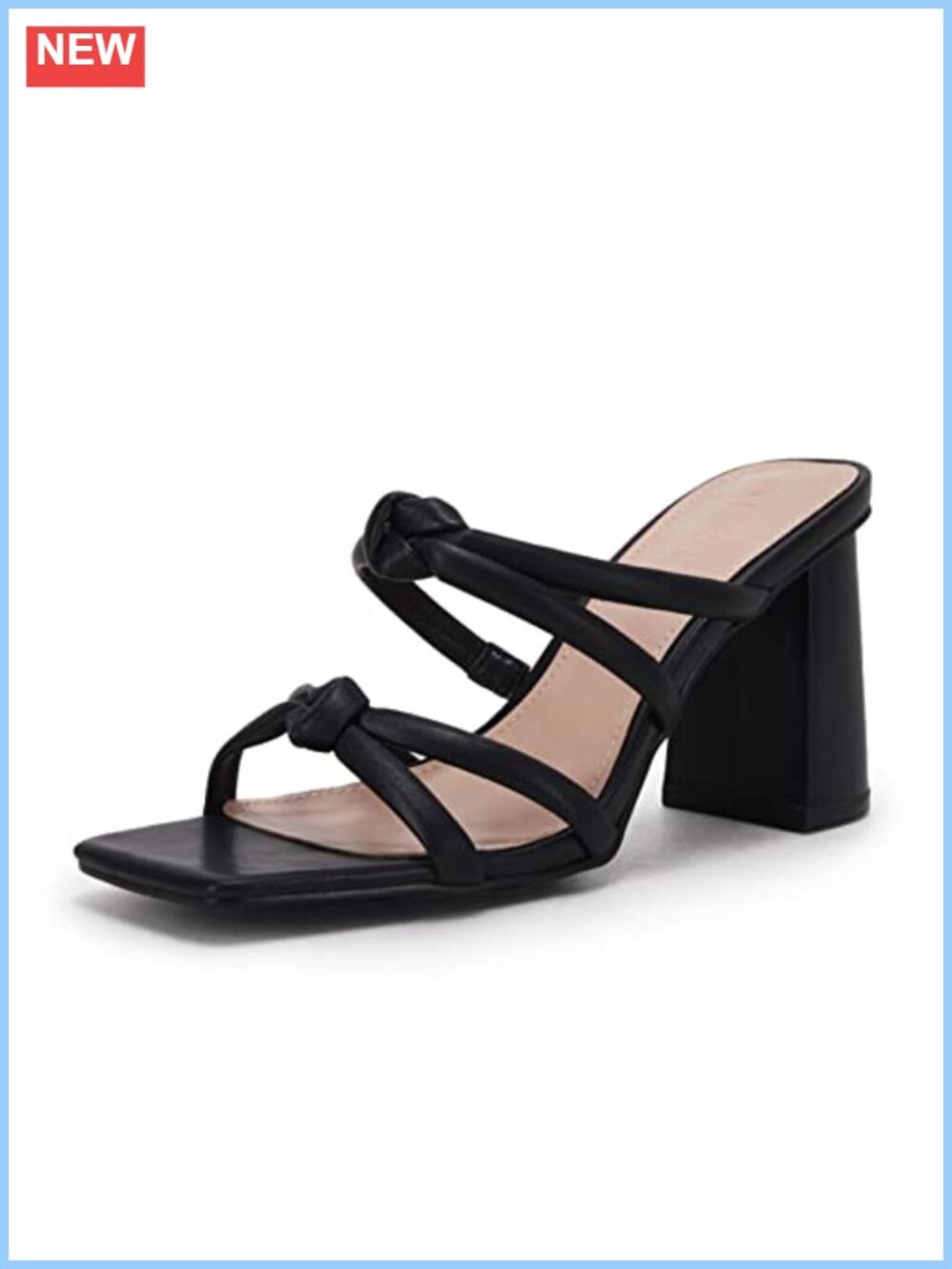 Women's Chunky Block Heel Sandals Square Open Toe Slip On Slides Faux Leather